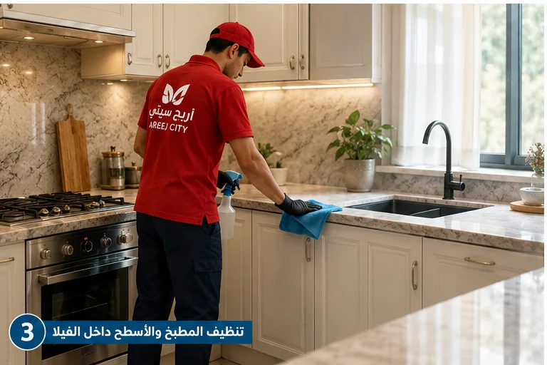 تنظيف مطبخ فيلا بالرياض والأسطح الداخلية